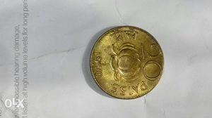 Round Gold 20 India Paise Coin