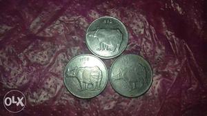 Three Round Silver Hippopotamus Emboss Coins