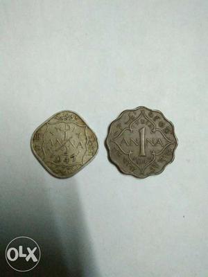 Two Silver 1 Indian Anna Coin