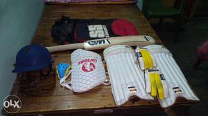 White And Beige Cricket Equipment Set