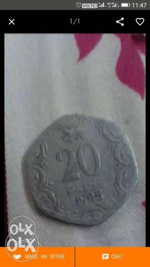 20 paise silver old coin
