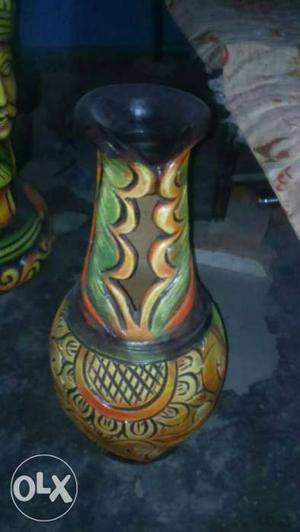 Brown, Beige And Green Ceramic Vase