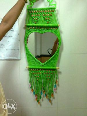 Green Framed Heart Shape Hanging Mirror