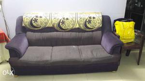 Grey And Purple Suede 3-seat Sofa