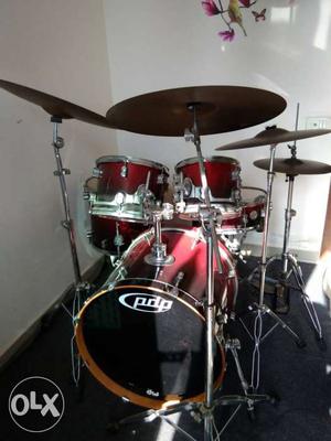 PDP DW Cherry wood Drum Set with 2 Cymbals, one