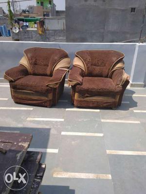 Pair Of Brown Fabric Armchairs