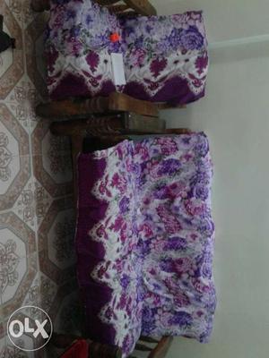 Purple And White Fabric Padded Sofa