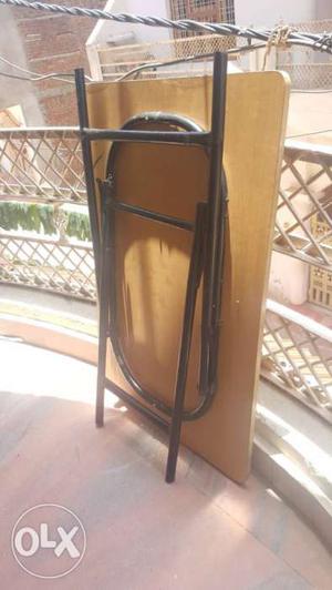 Rectangular Brown Wooden Black Metal Frame Folding Table