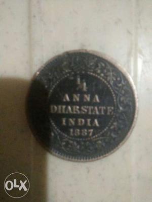 Round Black And Silver 1/2 Anna Dharstate India  Coin