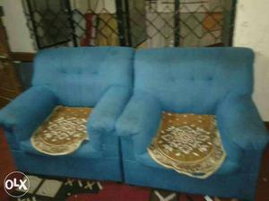 Two Blue Fabric Sofa Chairs
