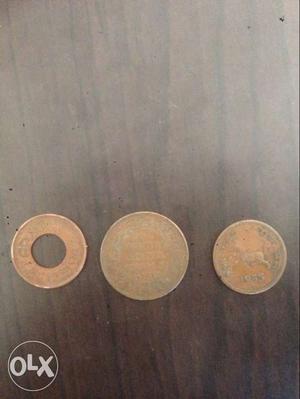 Two Indian 1 Pice And One Quarter Anna Coins