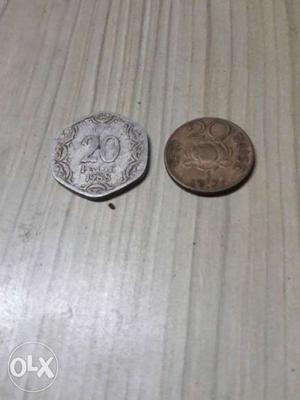 Two Pieces Of 20 Indian Paise Coins