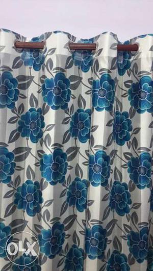 White And Blue Floral Curtain