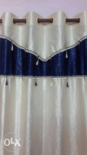 White And Blue Window Curtain