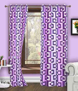 White And Purple Printed Curtain