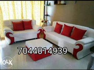 White And Red Sofa Set