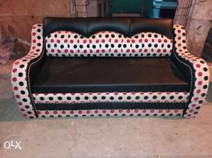 White Red And Black Leather Polka Dots Sofa