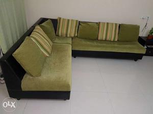 Black And Green Suede Corner Sofa
