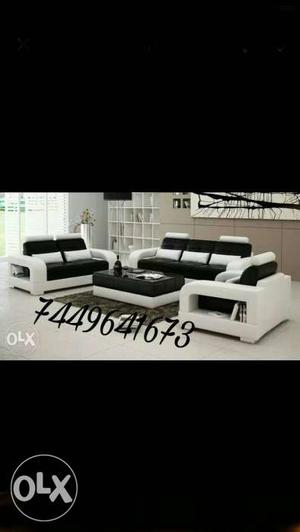 Black And White 3-seat Sofa, Two Sofa Chairs And Coffee