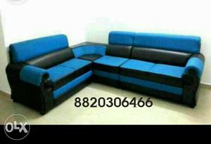 Blue Fabric Sectional Sofa