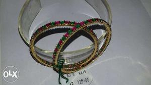 C.Z Stone Ruby n Emerald Gold Plated Bangles Real