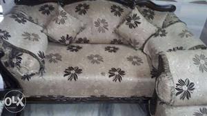 Grey And Black Floral Fabric Sofa With Throw Pillows