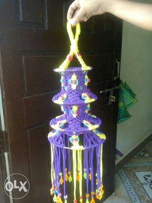 Purple And Yellow Knit Hanging Decor