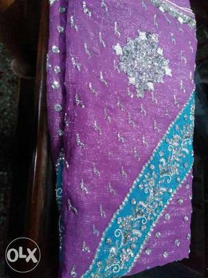 Purple, Blue And Silver Floral Textile