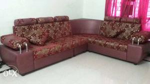 Red And Brown Floral Sectional Couch
