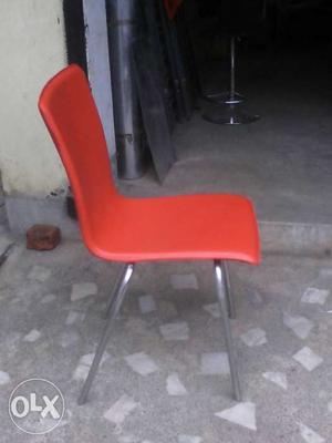 Red Padded Chair With Steel Based