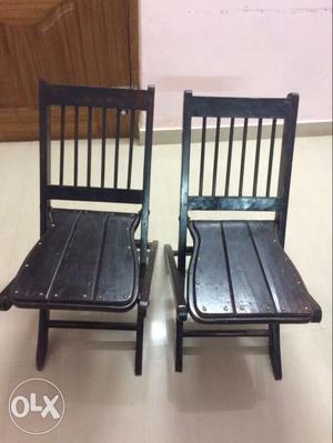 Two Black Wooden Folding Chairs