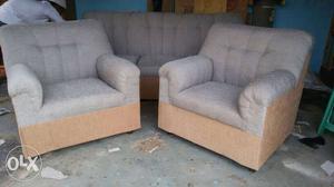 Two Grey-and-beige Fabric Armchairs