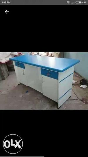White And Blue Wooden Office Table 5 by 2.5 feet