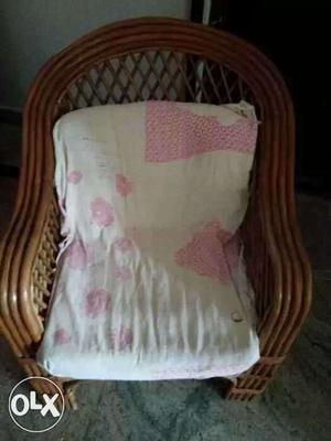 White And Pink Fabric Padded Armchair