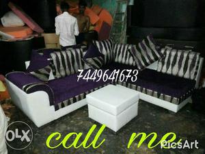 White And Purple Sectional Sofa With Ottoman