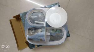 White plastic bowl spoon and plate set for kids