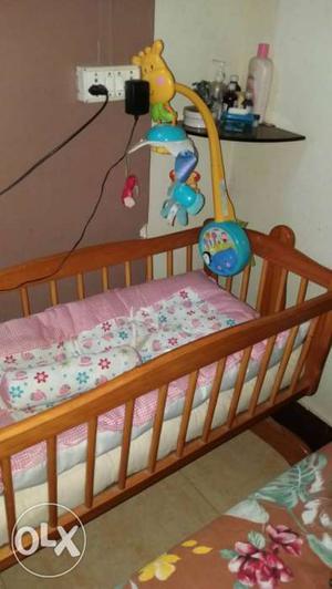 Wooden baby cot with 3inch mattress n toys