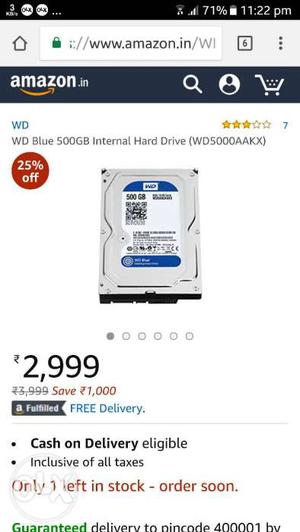 500GB Western Digital Internal Hard Drive Screenshot