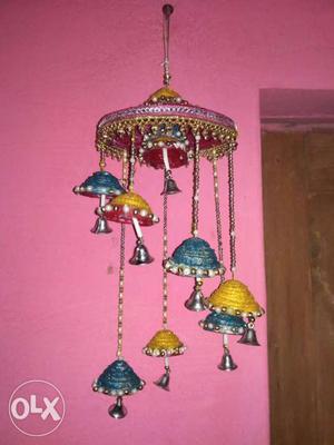 Home made Yellow, Blue, And Red Jhumka Wind Chime by