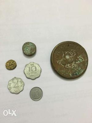 Six Brown And Silver Coins