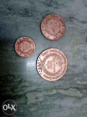 Three Round Copper East India-UK​ coins