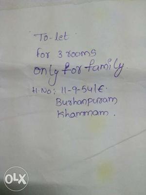 To-let For 3 Rooms Only For Family Text