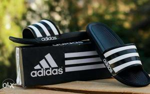 Black-and-white Adidas Slide Sandals With Box