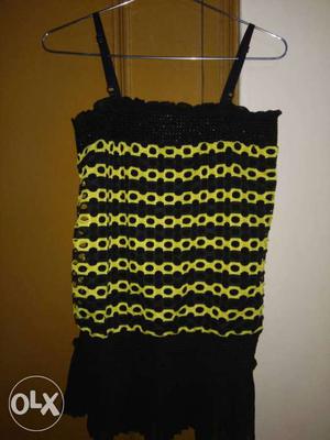 Black and yellow party wear top for women medium