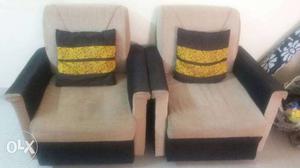 Cream and brown fabric sofa. one 3 seater and 2