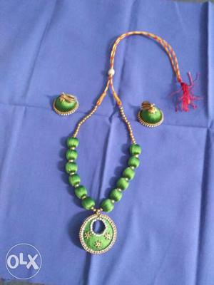 Green Pendant Necklace With Jhumka