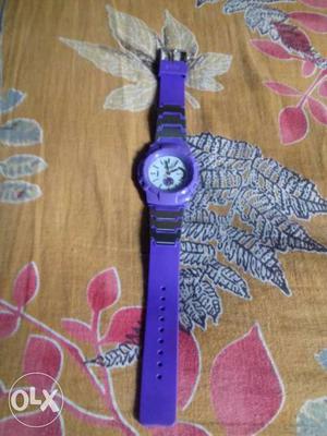 Round Purple And White Chronograph Watch
