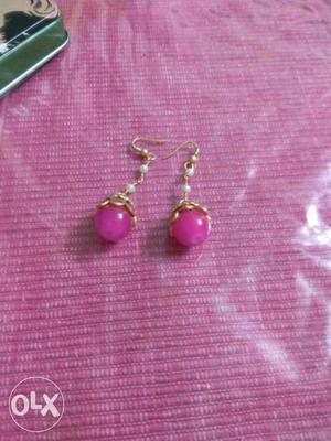 Two Gold-and-pink Pearl Earings