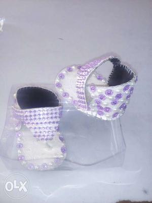 Baby Girl's Pair Of Purple-and-white Floral Sandals