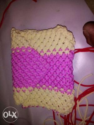 Beige And Purple Knitted Bag